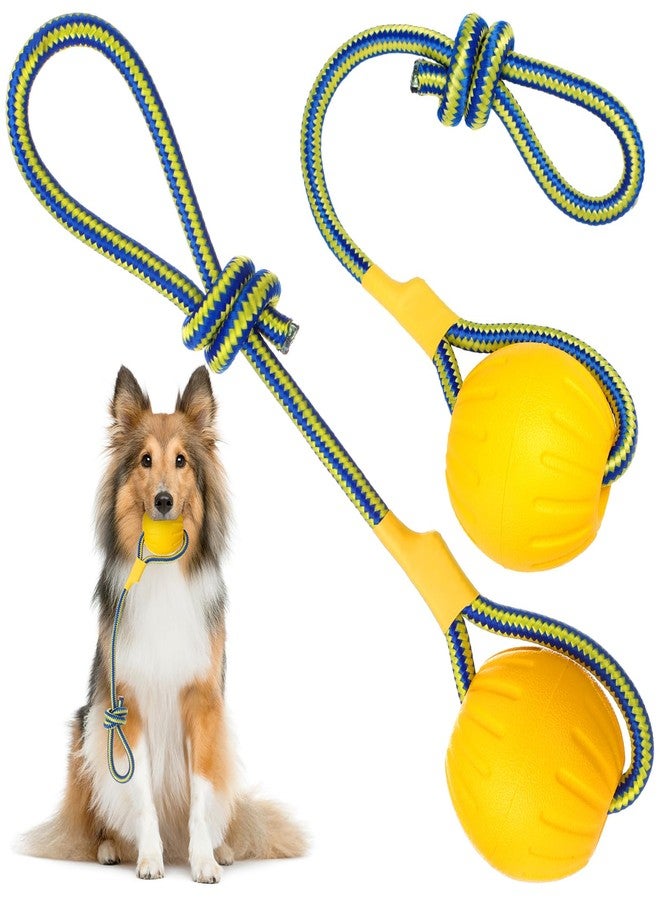 Hsei 2 Pcs Medium Dog Rope Ball EVA Rubber Ball Yellow Dog Toy Floats in Water for Interactive Pet Fetch Catch Throw Training Chewing Working Tugging - Image 1